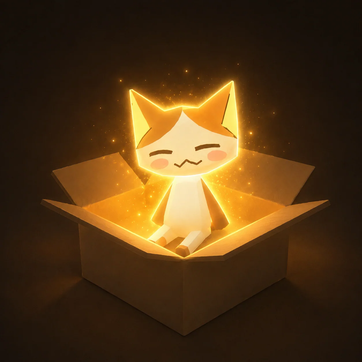 Miracle Cat in a cardboard box