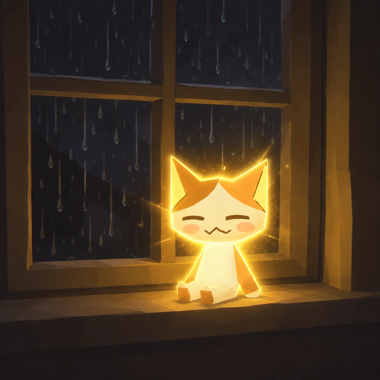 Miracle Cat on a windowsill in the rain